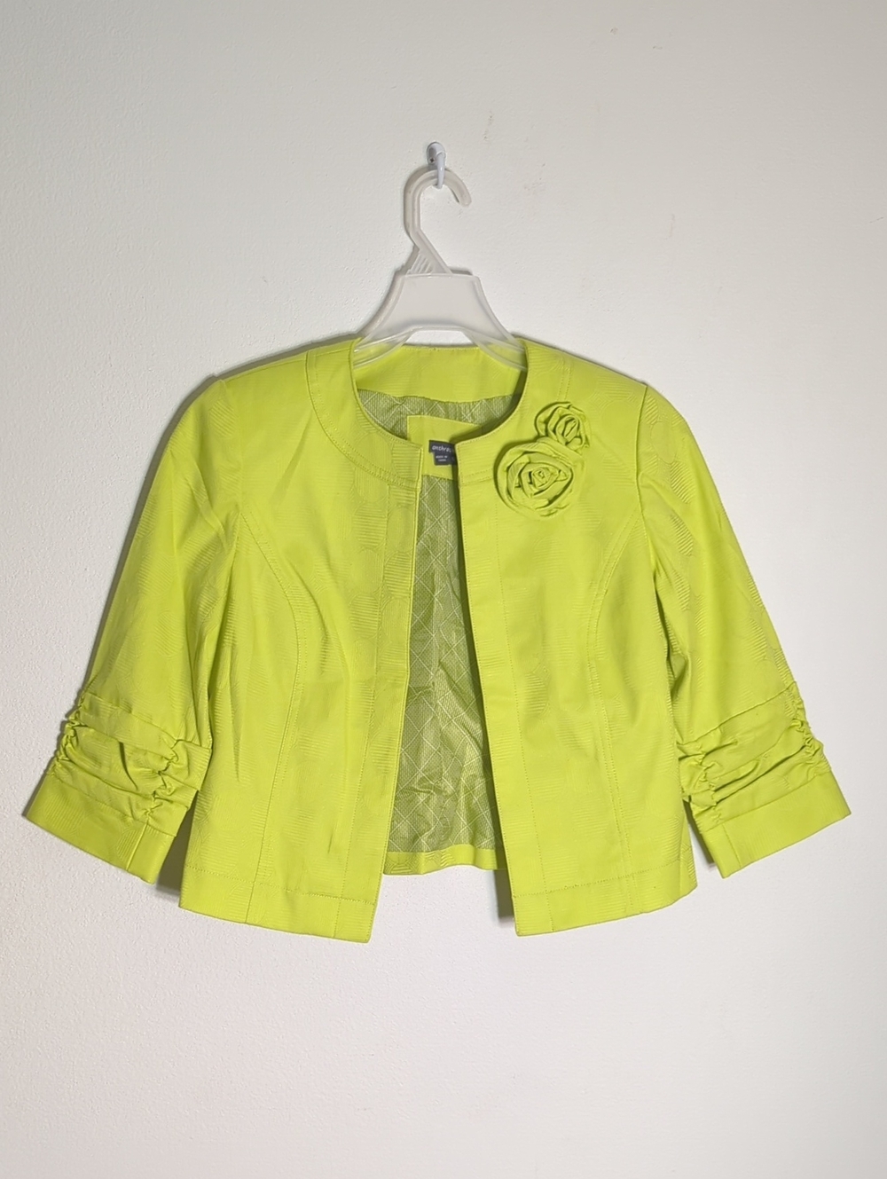 Anthracite Women's Cropped Jacket Blazer Rosette Neon Yellow Colorful Size 6